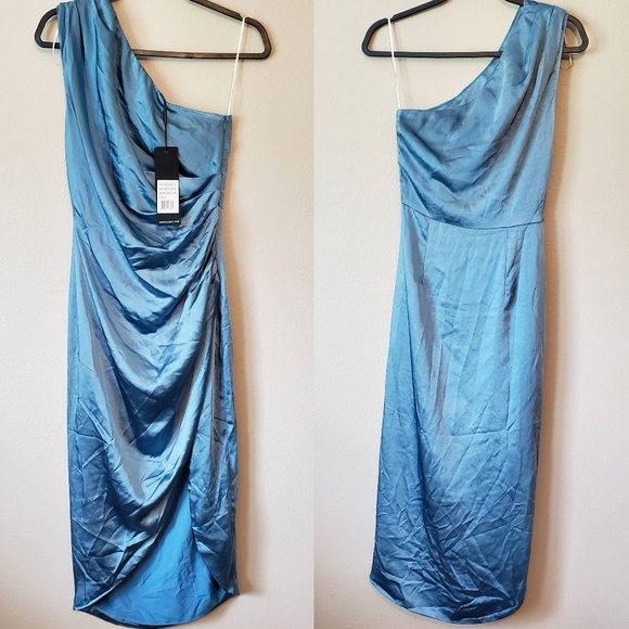 Elliatt x Revolve Cassini One Shoulder Satin Dress in Blue - Picture 7 of 12